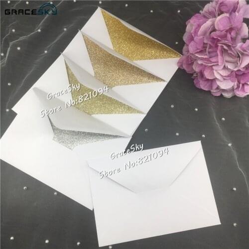 30pcs139*196mm white/ivory Glitter 160mm wedding invitation card envelopes handkerchief invitation univeral Gold Shinny envelope