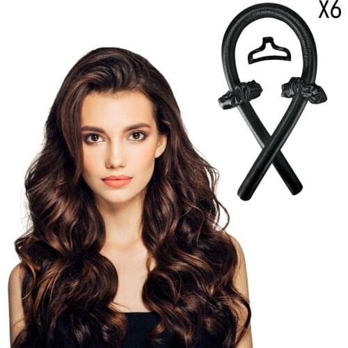 6Pcs Sleeping Heatless Curling Rod Headband Set Formers Hair Curlers Black
