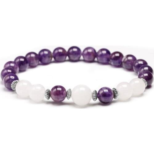 Natural Amethyst White chalcedony 8MM beads Bracelet 10mm White Moonstone Bangle For Women Jewelry Handmade Energy Gift