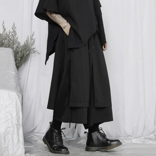 Large new casual pants mens large loose straight pants Japanese Yamamoto double tie octuple pants wide leg pants