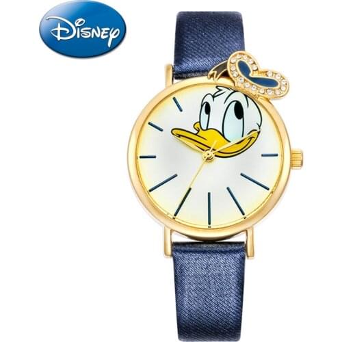 Disney Donald Duck Girl Crystal Quartz Watch Student Leather Watches For Children With Gift Box Cartoon Kid Clock New Women Time