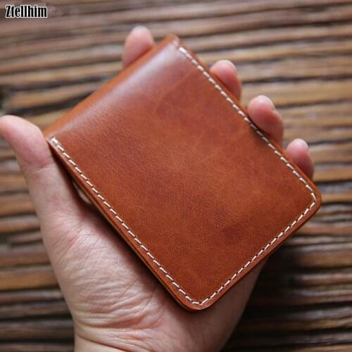 Genuine Leather Card Holder For Men Vintage Handmade 100% Cowhide Drvier License Cover Holder Case Short Small Wallet Purse Male
