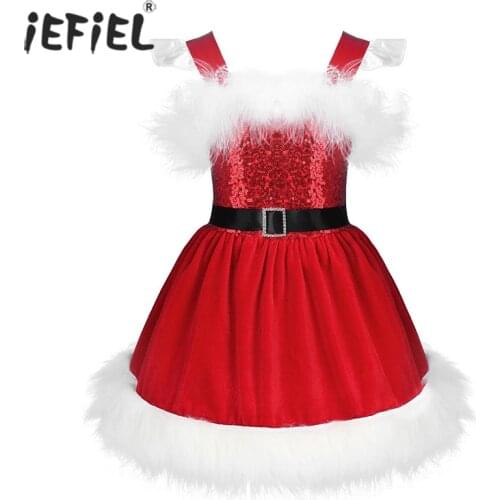 Newborn Baby Girl Christmas Tutu Dress Romper Princess New Year Girls Dresses Sleeveless Feather Decoration Sequined Red Velvet