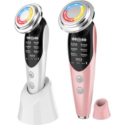 7in1 Electric Facial Massager Face Lifting Tightening Machine RF EMS Galvanic Skin Cleaning LED Photon Anti Aging Beauty Device