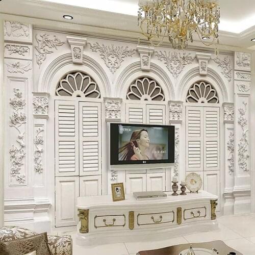 Custom Mural Wallpaper 3d Embossed White Arch Building Wallpaper For Living Room Bedroom Kitchen Waterproof Canvas 3D Painting