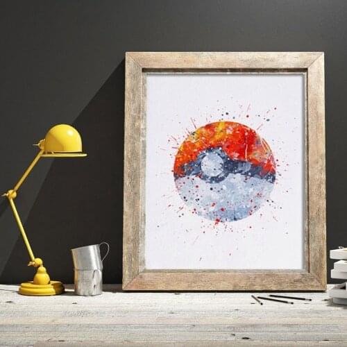 Pokemon Pocket Monsters Wall Art Prints Classical Ball Canvas Painting Anime Watercolor Poster Kids Room Bedroom Nursery Decor