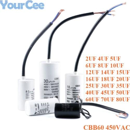 Motor Run Capacitors CBB60 450VAC Starting Capacitor 5% 2/4/5/6/8/10/12/14/15/16/18/20/25/30/40/45/70/80UF for Washing Machine