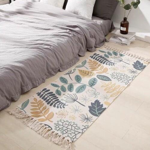 Retro Bohemian Carpet Hand Woven Cotton Linen Home living room Bedside Rug Geometric Bedroom Floor Carpet MatHome Decor 60x180cm