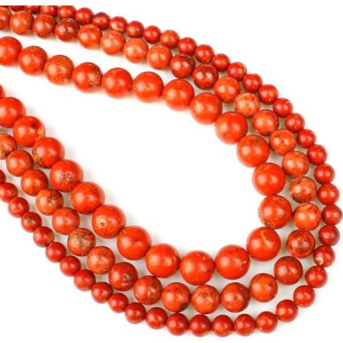 Fashion Natural Stone Flame Red Semi-precious Round Stone Loose Beads Strand Beads For Jewelry Making Necklace Bracelet 4 6 8mm