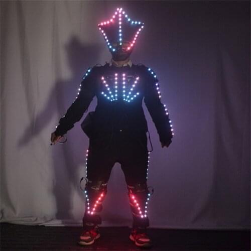 KS71 Bar ballroom dance led costumes luminous light colorful robot suit led mask full color armor outfits stage dress clothing