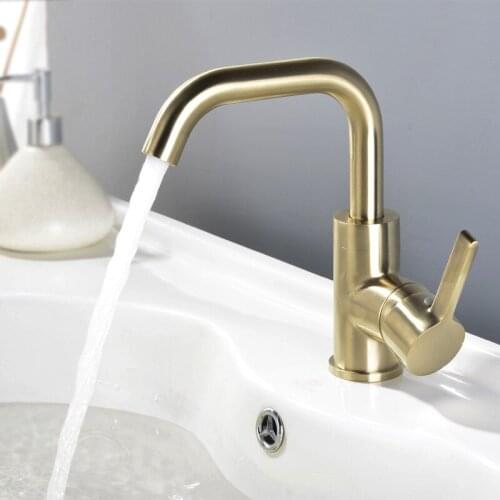 Bathroom Basin Faucet Brass Sink Mixer Tap Hot & Cold Lavatory Crane Deck Mounted Single Handle Kitchen Tap 360 Degrees Rotating