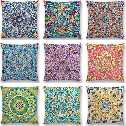 Hot Sale Boho Colorful Sun Flowers Pink Rainbow Vibrant Mandalas Floral Pattern Enthusiasm Watercolor Cushion Sofa Throw Pillow
