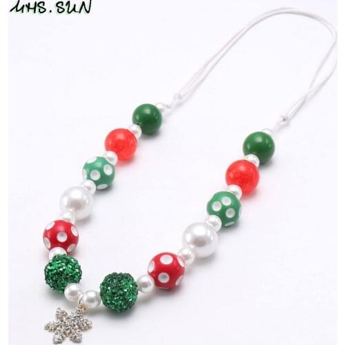 MHS.SUN Christmas Jewelry Baby Girls Adjustable Rope Necklace Snowflake Pendant Kids Child Chunky Beads Necklace For Gift 1Pcs