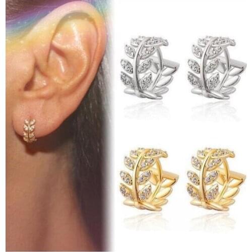 Trendy Cubic Zirconia Tree Leaves Stud Earrings for Women Girl Gold Silver Color Romantic Crystal Leaf Earring Fashion Jewelry