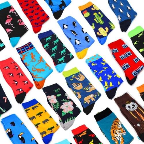 Fashion Hip Hop Cartoon Men Socks animal Fruit Personality Skateboard Breathable Happy Socks Calcetines Hombre