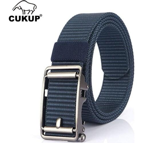 CUKUP New Arrival High Quality Nylon Belt Jeans Accessories Men 3.5cm Width Geometric Black Smooth Buckles Metal Male CBCK207
