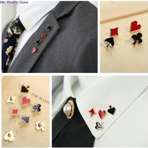 Set Of 4pcs Novelty Poker Themed Lapel Pin For Women Men Suit Dress Decoration Brooch Badge Collar Pins
