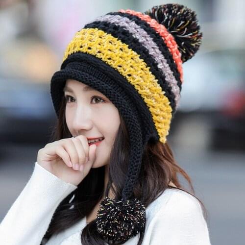2020 New Brand Womens hat Double Thick and Warm Knitted Beanie Designer Bonnets Color Patchwork Cap Girls Winter Hat for Women