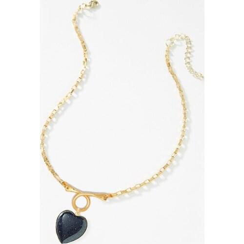 Semi-precious Stone heart colgantes necklace украшения женские choker acero inoxidable joyeria mujer Plating color necklace