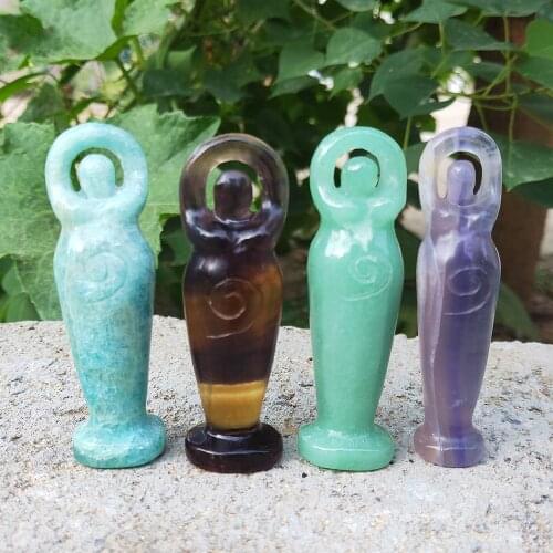 Natural Fluorite Crystal Statue of Liberty Amazonite Quartz Goddess Green Aventurine Crystals Healing Love Gift 1pcs