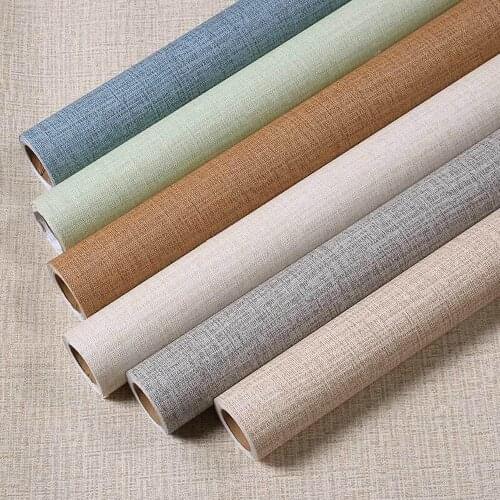 Plain linen self-adhesive wallpaper PVC simple solid wallpapers thickened waterproof living room bedroom garden wallpaper