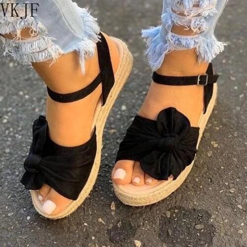 2021 Women Casual Sandals Summer Shoes Hemp Flats Platform Ladies Bowknot Buckle Strap Fashion Woman New Peep Toe Female