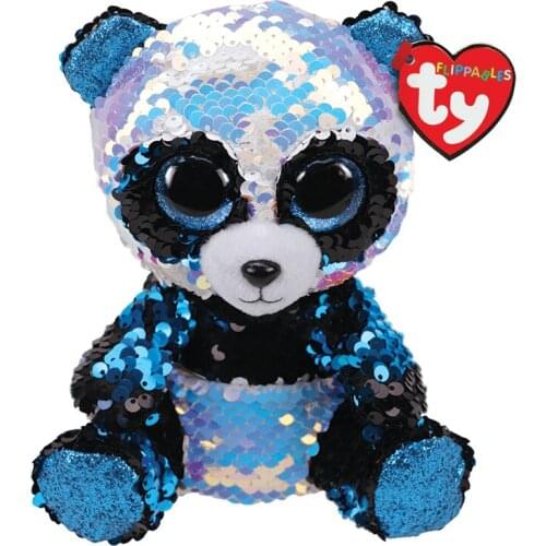 15CM Ty Beanie Bamboo Sparkly Eyes Reversible Sequin Blue Panda Cute Animal Doll Birthday Gift Soft Stuffed Plush Toy Kids
