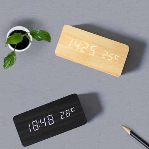 USB/AAA Clocks LED Wooden Alarm Clock Watch Tabl Voice Control Digital Wood Despertador Electronic Desktop Table Decor INS style