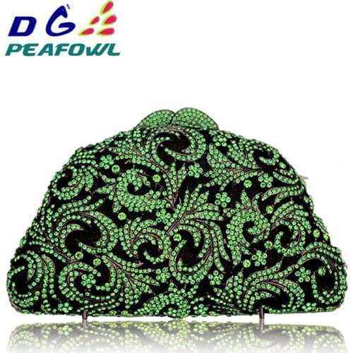 Green Hollow Out Crystal Floral Evening Bag Wedding Party Handbags Purse Lady Diamond rfid wallet wedding bag Rhinestone Clutche