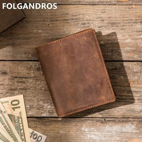 Vintage Handmade Genuine Leather Men Wallets Brand Crazy Horse Leather Multi-functional Wallet Designer Cowhide Coin Pocket