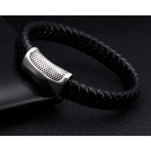 Vintage Diy Braided Genuine Leather Bracelets Men Women Stainless Steel Bangles Punk Snake Chain Link Charm Cuff Bracelets