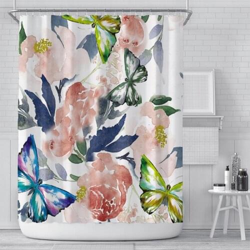 Flowers Fabric Shower Curtains for Bathroom Curtain Set With Hooks Rings Waterproof Bath Curtain Bathtub Screen Wall Decoration