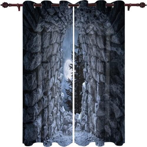 Cave Stone Night Moon Kitchen Curtain Kids Bedroom Living Room Balcony French Windows Curtain Fabric Pergola Bathroom