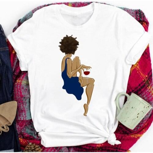 Lady Holding Red Wine Tshirt Funny T Shirt Women Print Round Collar Short Sleeve T-shirt Lady Young Girl Top Tee Higher Quality