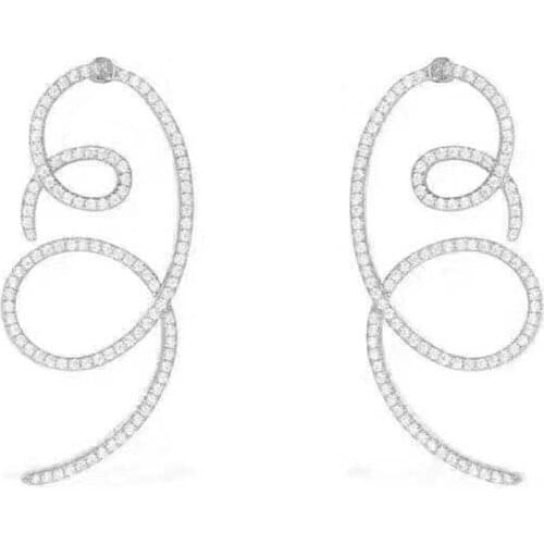SLJELY Luxury Brand Pure 925 Sterling Silver Double Loops Line Earrings Pave Cubic Zirconia Stones Women Fashion Party Jewelry