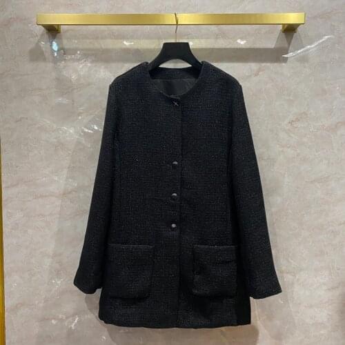 2021 Spring runways woemens o-neck tweed coat high quality designer loose overcoat C503