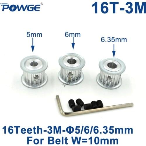POWGE 16 Teeth HTD 3M Timing Pulley Bore 4mm 5mm 6mm 6.35mm for Width 10mm 3M synchronous belt HTD3M Belt pulley 16Teeth 16T