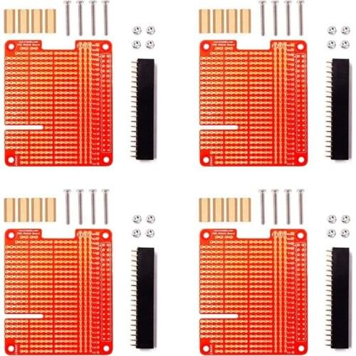 4Pcs GPIO Breakout DIY Breadboard PCB Shield Red Expansion Board Kit Compatible for Raspberry Pi 4 3 2 B+ A