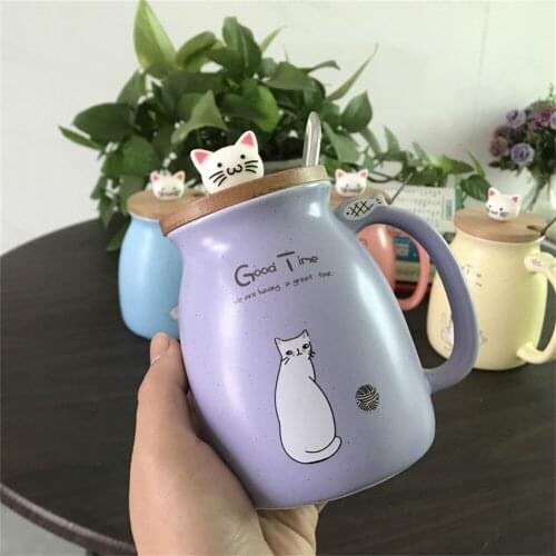 450ml Cartoon Ceramic Cup with Lid Spoon Music Cat Coffee Mug Tea Milk Creative Trend Couple Cup For Girls Student Gift Cup