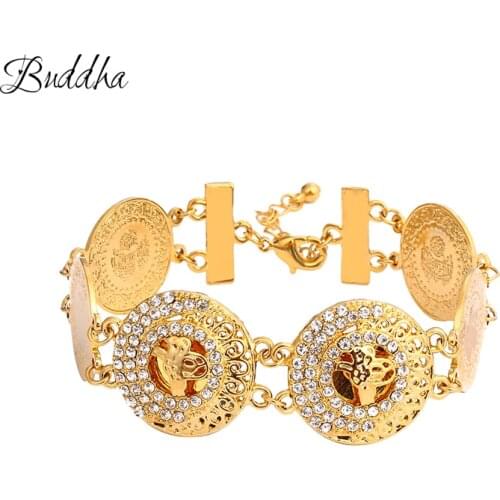 AAA Crystal Coin Muslim Bracelet for Women/Men Gold Color Turkey Islamic Allah Bangle Arab,Turks Jewelry Middle East/Africa
