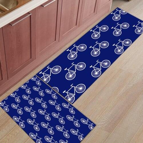 White Bike Blue Background Kitchen Mat Modern Bathroom Anti-slip Area Rugs Living Room Hallway Carpet Doormat