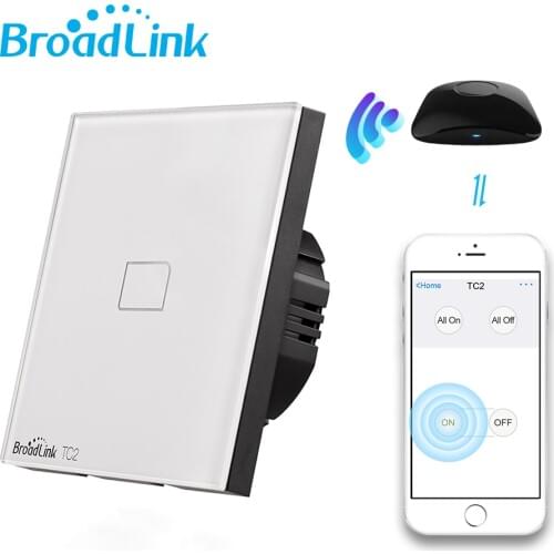 Broadlink TC2 1/2/3 Gang EU WiFi Switch Wall Touch Panel Light Switch 433MHz Wireless Control Via RM4 Pro For Smart Home