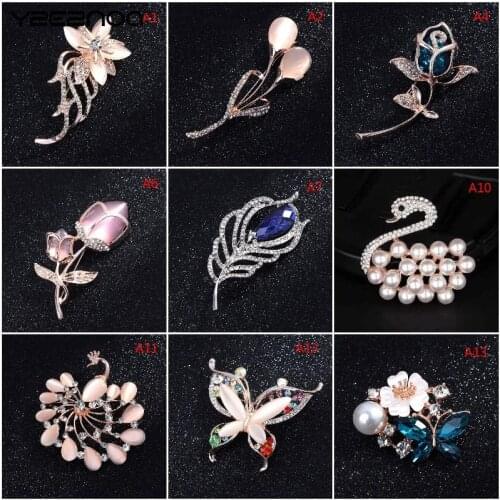 Assorted Styles Opal Stones Flower Plant Animals Brooch Pins Fashion Decoration Jewelry Collections Pearl Brooch Pins For Women