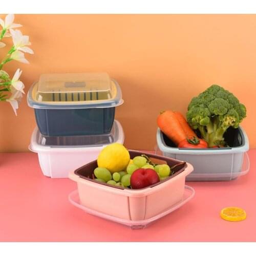 Double-layer Drainer Basket Plastic Fruit Basket Vegetable Washing Basket With Lid Food Strainer Colander Bowl Set