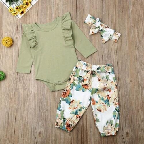Cotton Newborn Infant Baby Girl Floral Outfit Clothes Romper Tops+Pants+Headband Set Autumn 3pcs Cute Baby Girl Clothing