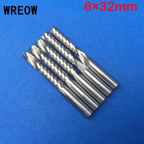 5pcs/set 6mm 32mm End Mill Router Bit For Wood Carbide Alloy Single Flute Spiral CNC Cutter Milling Cutters