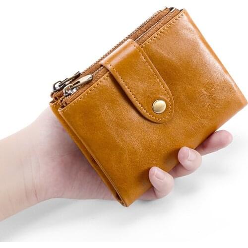 Unsix Short Card Holder Coin Purse Real Cow Leather Solid Buckle Wallet Mini Small Wallet For Women Men