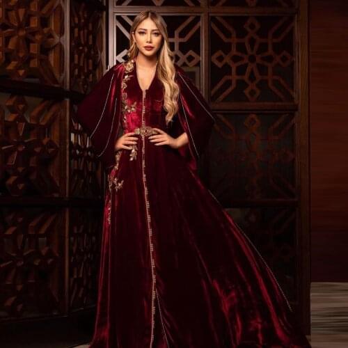Red Moroccan Caftan Evening Dress Floor Length Summer Dress With Applique Special Occasion Saudi Arabia Prom Dress Custom Made