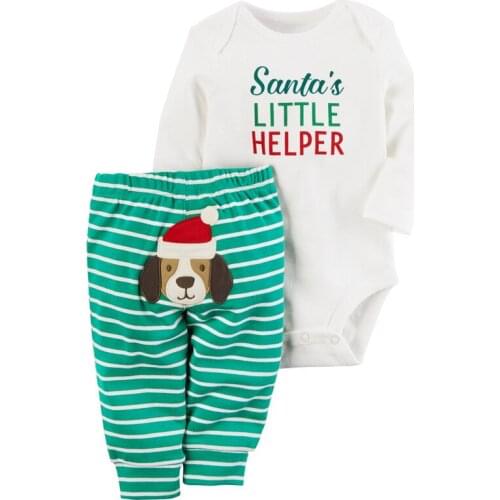 Cute Christmas Baby Clothing Santas Little Helper Baby Bodysuit+Striped Pants 2PCS Infant Baby Boys Christmas Clothes DS19