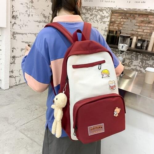 Cute Teen Girl School Backpack with Badge pendant women Laptop Bookbag Waterproof kawaii school bags for teenage girls New 2021